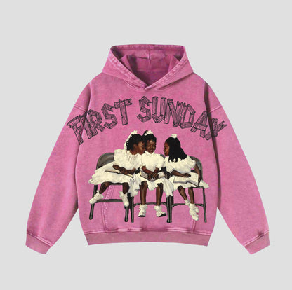 Vintage First Sunday Faith Graphic Acid Washed Oversized Hoodie