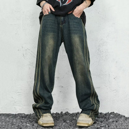 Blavra Unisex Men's Street Trend Wide Leg Straight Leg Washed Jeans