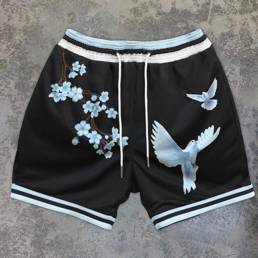 Blavra Vintage Dove Print Casual Art Shorts - Blavra