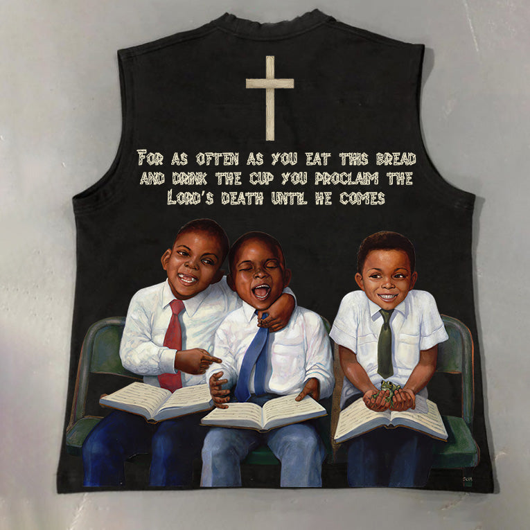 Retro First Sunday Faith Graphic Print Cotton Tank Top
