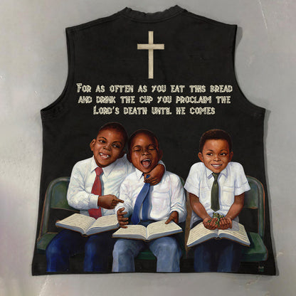Retro First Sunday Faith Graphic Print Cotton Tank Top