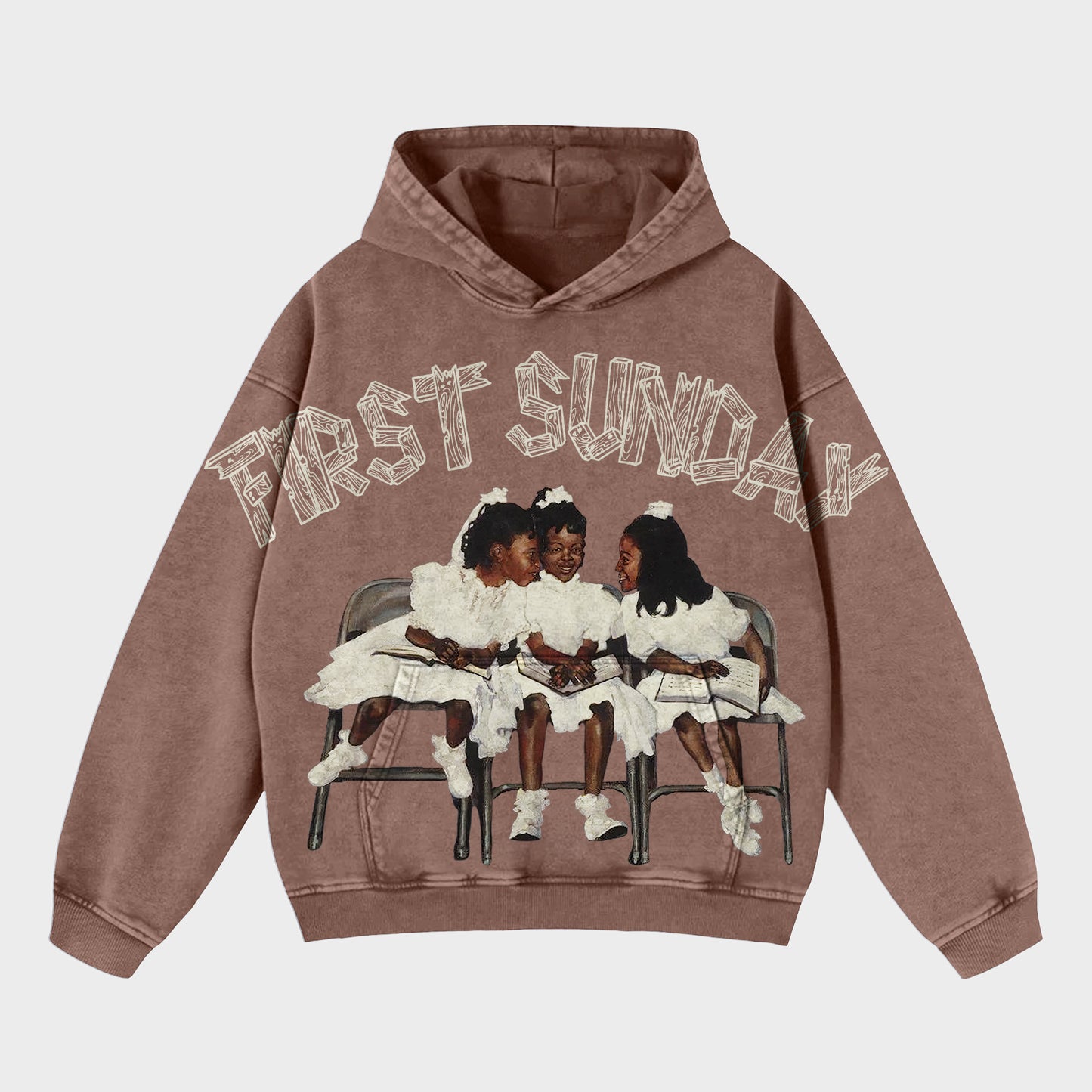 Vintage First Sunday Faith Graphic Acid Washed Oversized Hoodie