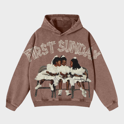 Vintage First Sunday Faith Graphic Acid Washed Oversized Hoodie