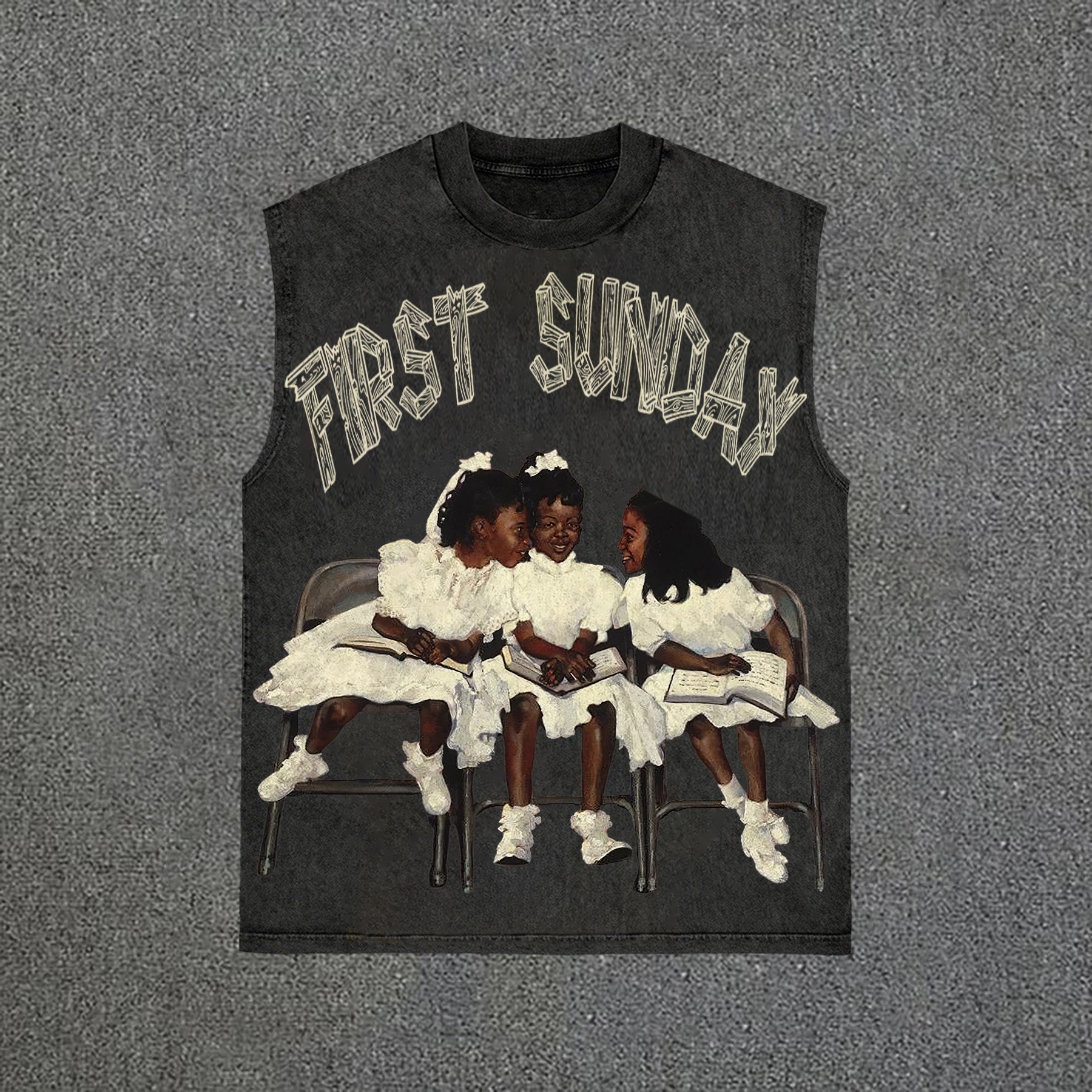 Retro First Sunday Faith Graphic Print Vintage Wash Sleeveless Tank Top - Blavra