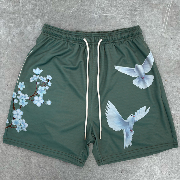 Blavra Cherry Blossom Dove Print Graphic Men's Mesh Shorts