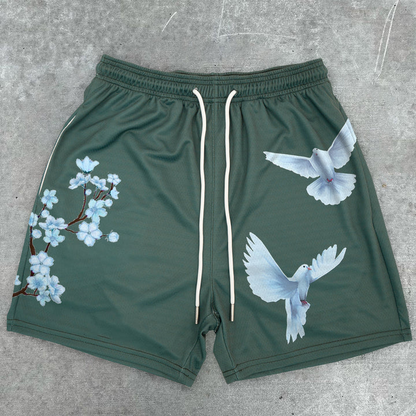 Blavra Cherry Blossom Dove Print Graphic Men's Mesh Shorts