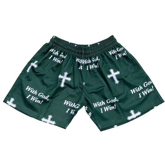 Blavra With God I Win Graphic Mesh Shorts - Blavra