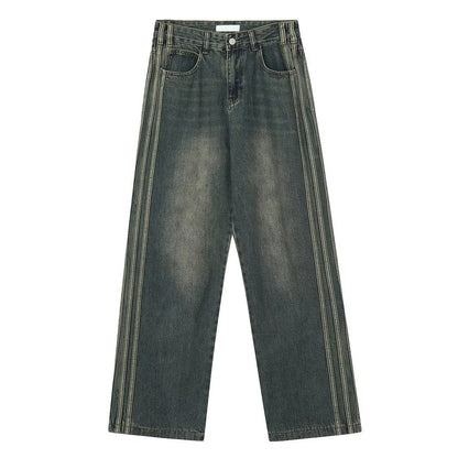 Blavra Unisex Men's Street Trend Wide Leg Straight Leg Washed Jeans