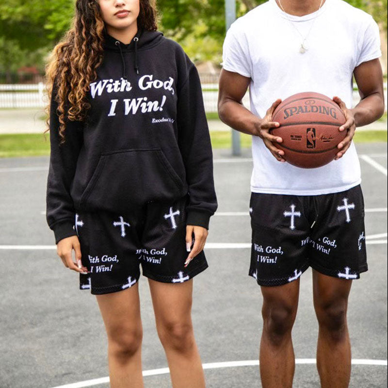Blavra With God I Win Graphic Mesh Shorts