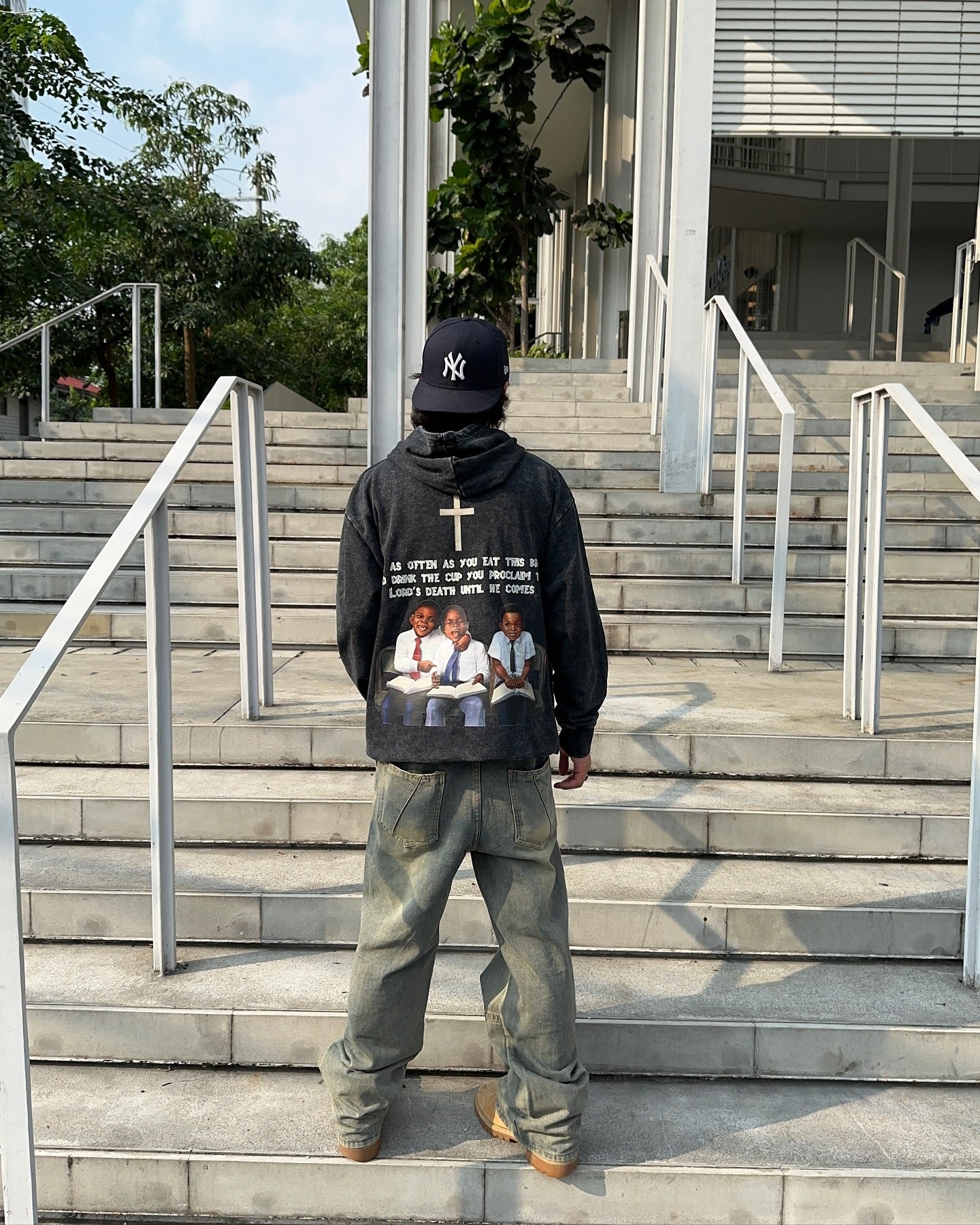 Vintage First Sunday Faith Graphic Acid Washed Oversized Hoodie