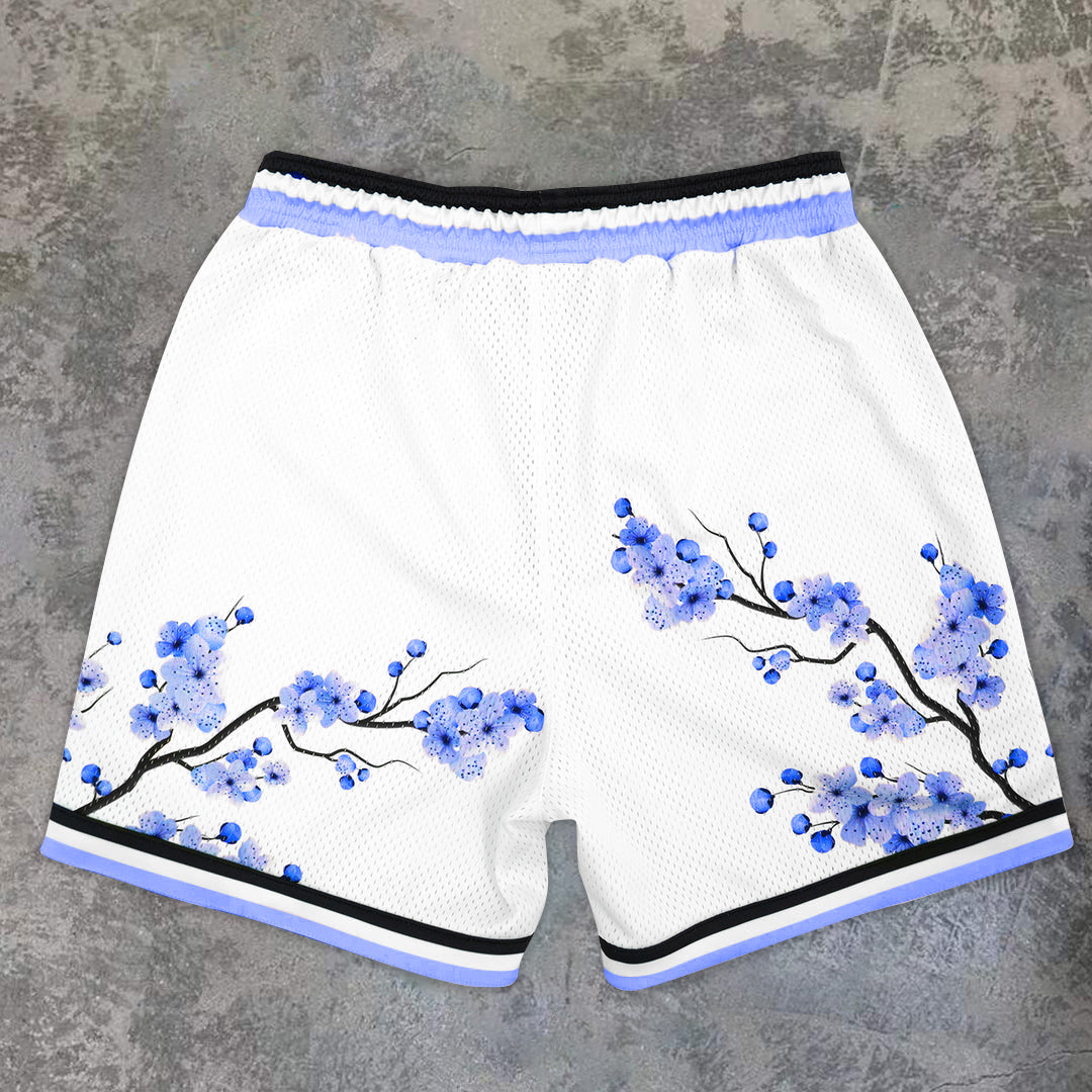 Blavra Art Blue Cherry Blossom Graphic Men's Mesh Shorts