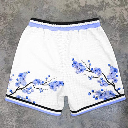 Blavra Art Blue Cherry Blossom Graphic Men's Mesh Shorts