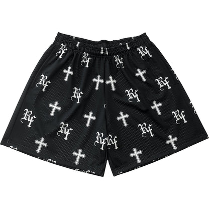 Trendy Cross Print Mesh Shorts - Blavra