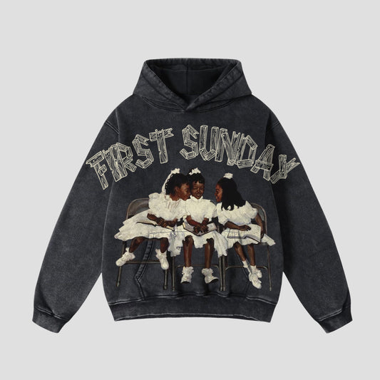 Vintage First Sunday Faith Graphic Acid Washed Oversized Hoodie - Blavra
