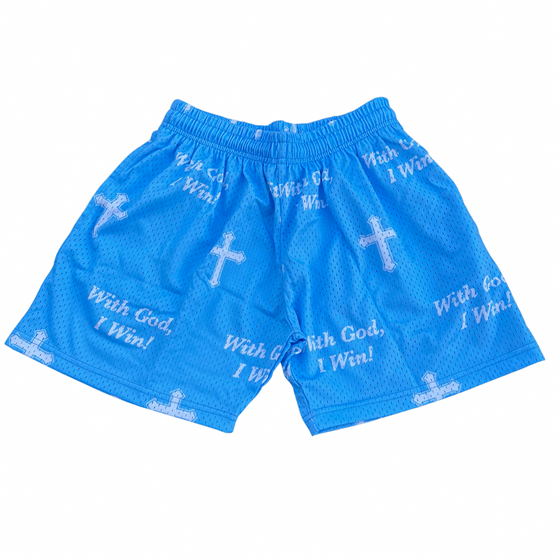 Blavra With God I Win Graphic Mesh Shorts