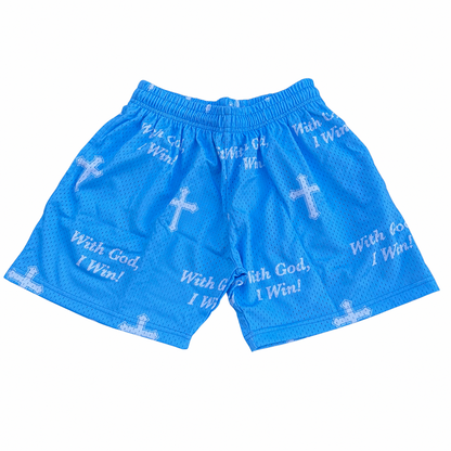 Blavra With God I Win Graphic Mesh Shorts
