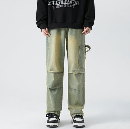 Blavra Men's Mud Yellow Washed Retro Street Work Jeans - Blavra