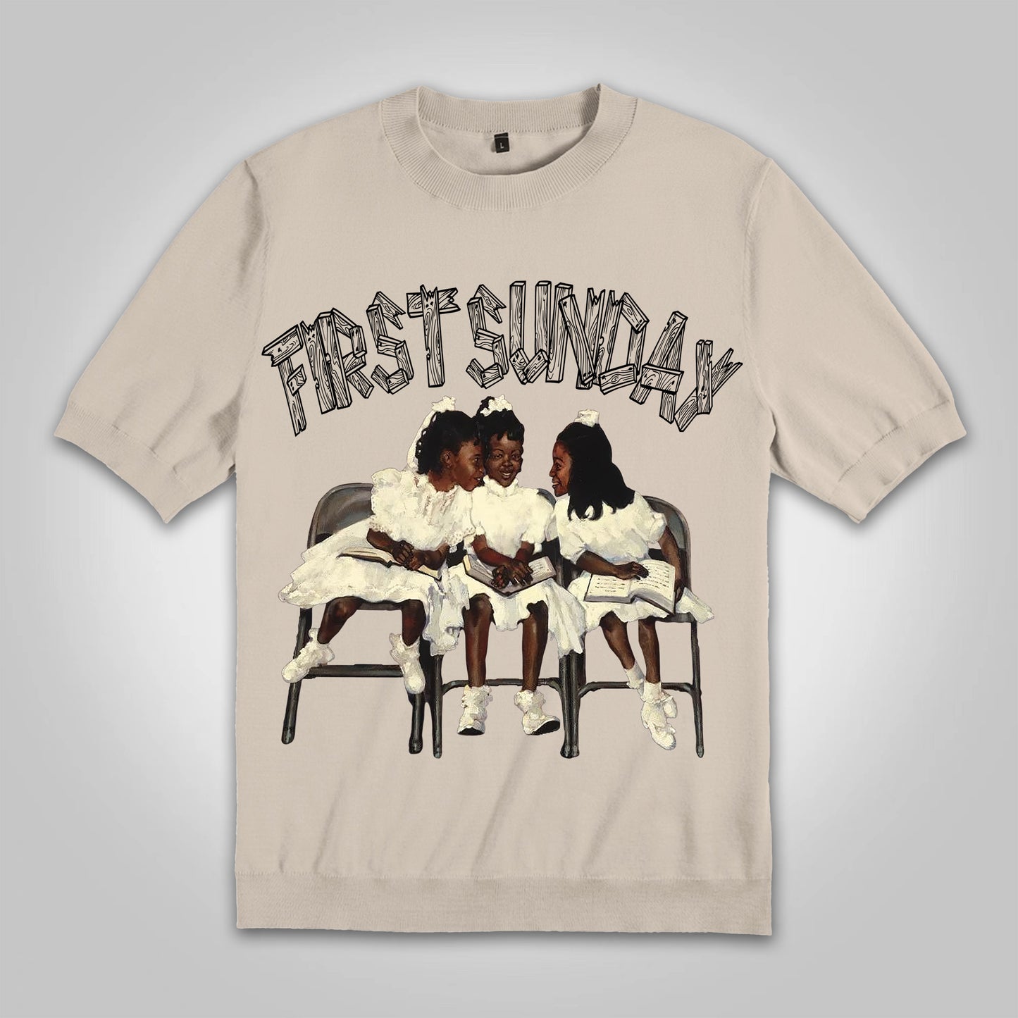 Blavra Vintage First Sunday Portrait Graphics Cotton Knitted T-shirt