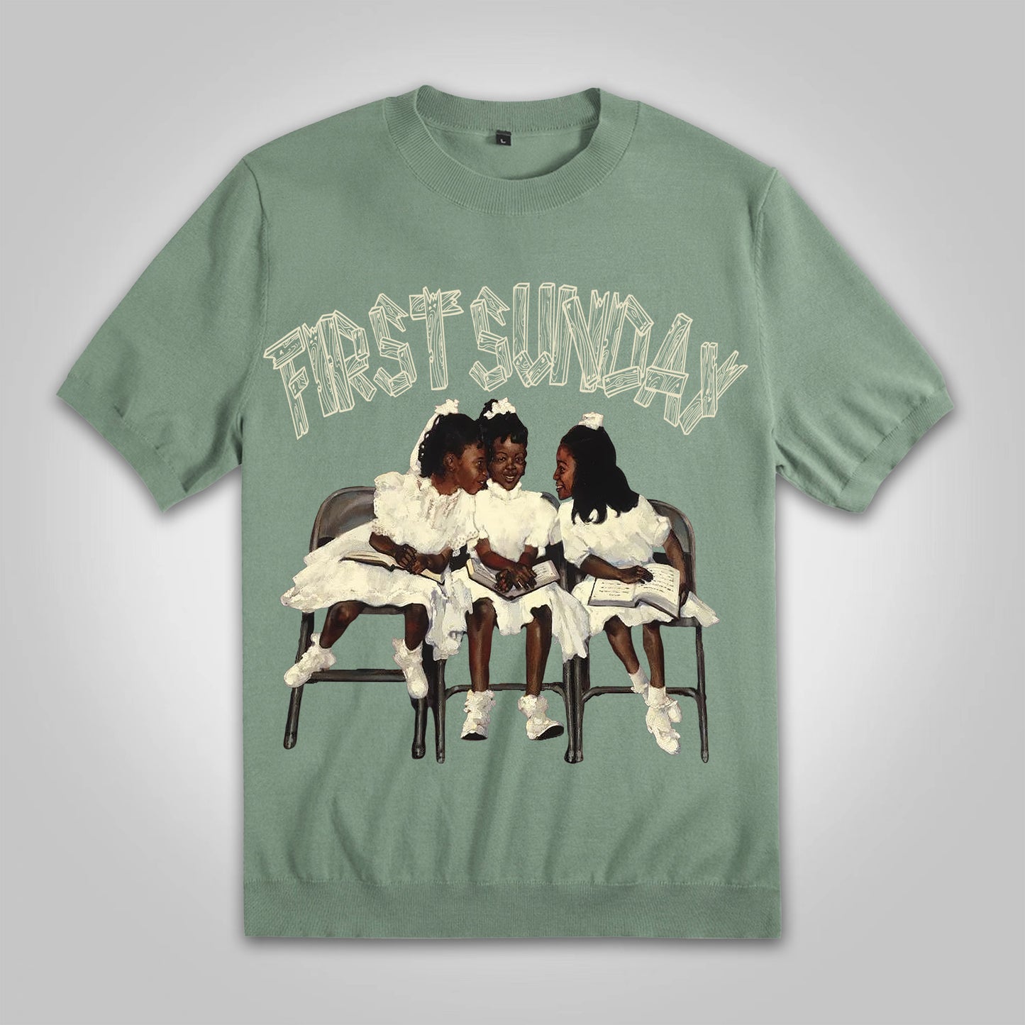 Blavra Vintage First Sunday Portrait Graphics Cotton Knitted T-shirt