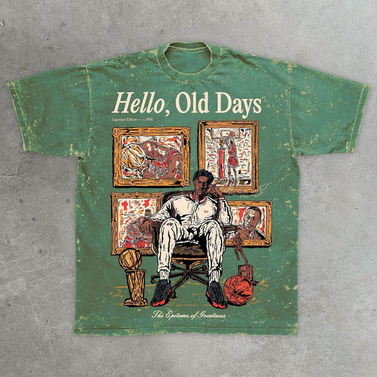 Retro Fashion Old Times Graphic Acid Washed Short Sleeve T-Shirt - Blavra