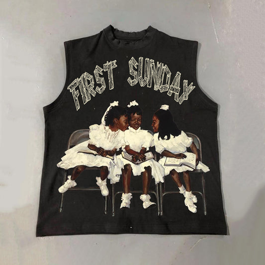 Retro First Sunday Faith Graphic Print Cotton Tank Top - Blavra