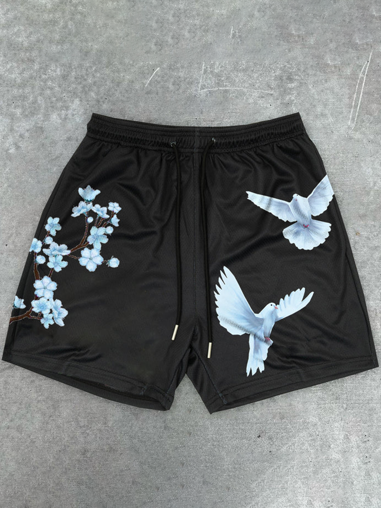 Blavra Cherry Blossom Dove Print Graphic Men's Mesh Shorts