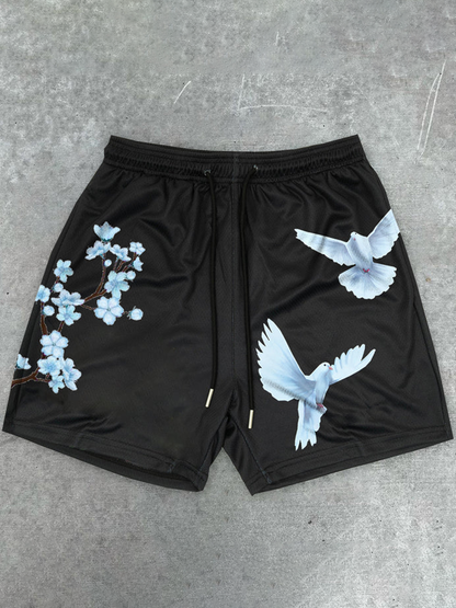 Blavra Cherry Blossom Dove Print Graphic Men's Mesh Shorts