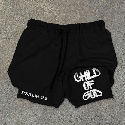 Blavra Vintage Child Of God Print Performance Double Layer Quick Dry Shorts - Blavra