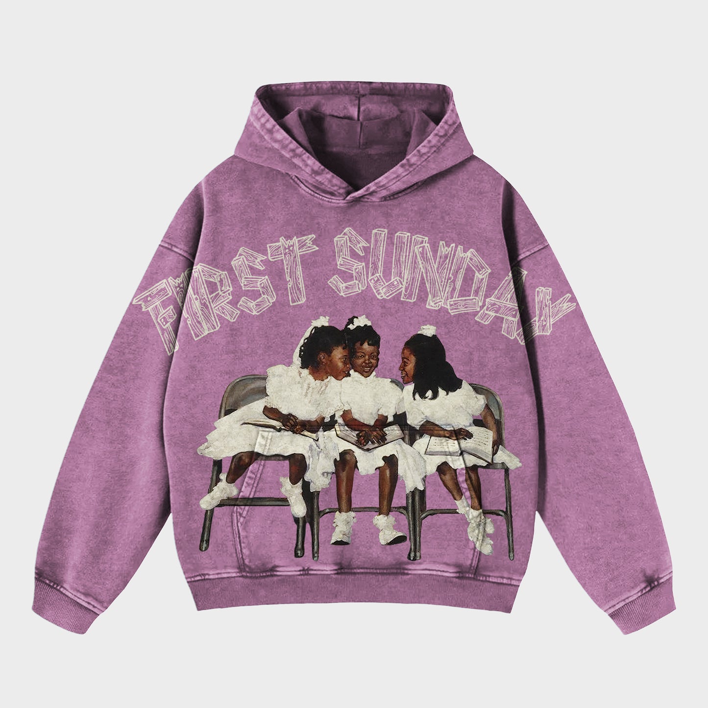 Vintage First Sunday Faith Graphic Acid Washed Oversized Hoodie