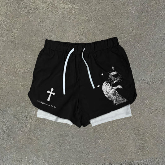 Blavra Jesus Is King Double Layer Men's Gym Shorts - Blavra