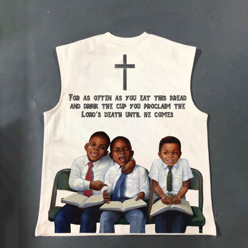 Retro First Sunday Faith Graphic Print Cotton Tank Top