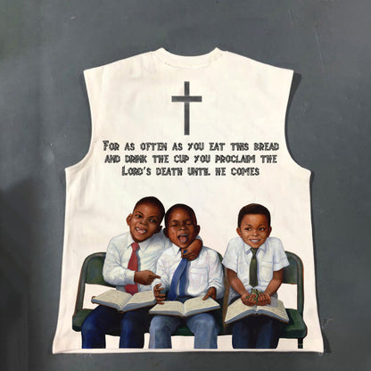 Retro First Sunday Faith Graphic Print Cotton Tank Top