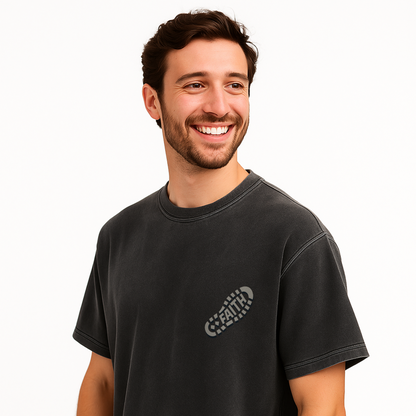 Walk by Faith – Vintage Washed Oversized Christian Streetwear Tee - 1